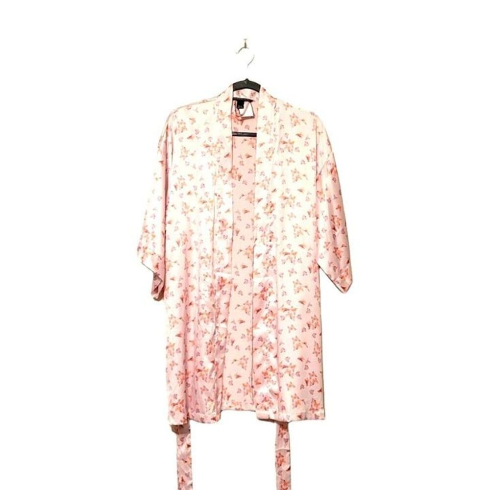 Victoria's Secret Womens Robe Pink S Satin with Belt 3/4 Sleeve
